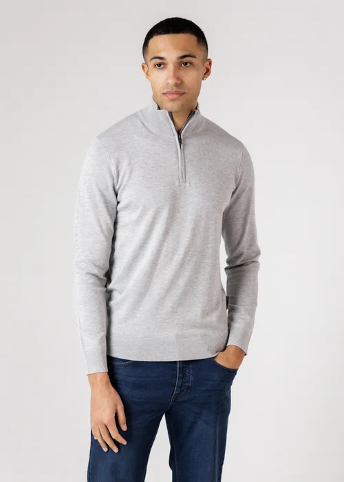 French Connection Light Grey 1/2 Zip Knitted Jumper - S Image 1