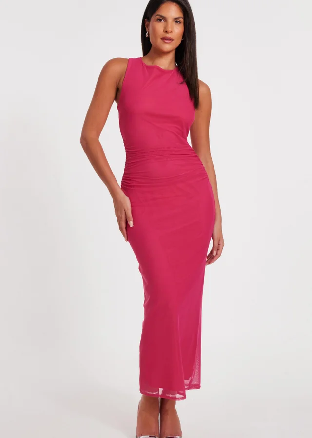 Quiz Magenta Mesh Midaxi Dress