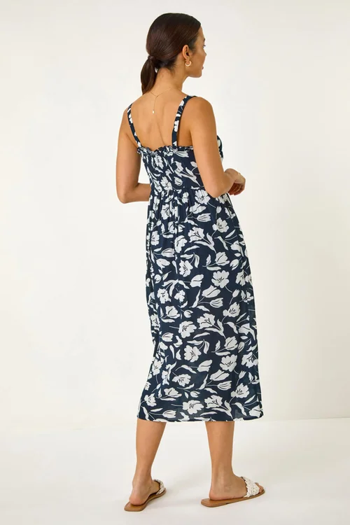 Roman Navy Floral Print Midi Sundress - Size 10 Image 4
