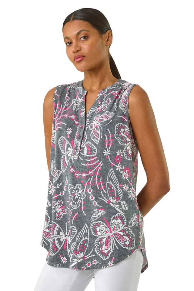 Roman Grey Textured Print Vest Top