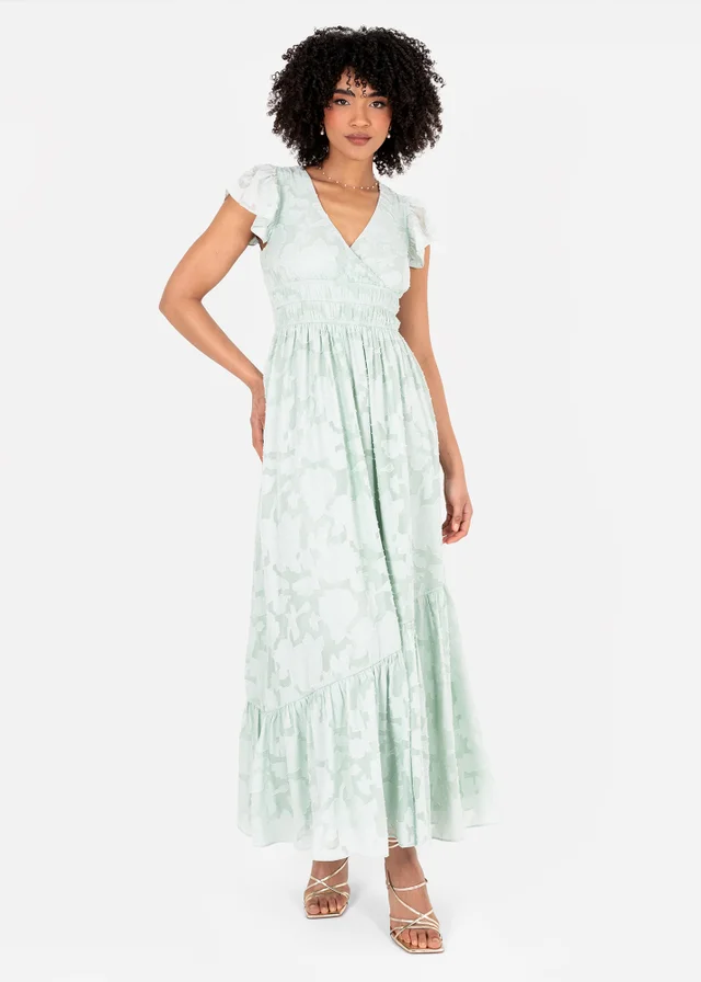 Lovedrobe Light Green Floral Faux Wrap Maxi Dress