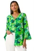 Roman Green Abstract Print Flared Blouse - Size 10 Image 1