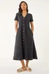 Roman Black Denim Button Through Midi Dress - Size 16 Image 3