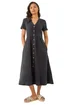 Roman Black Denim Button Through Midi Dress - Size 16 Image 1