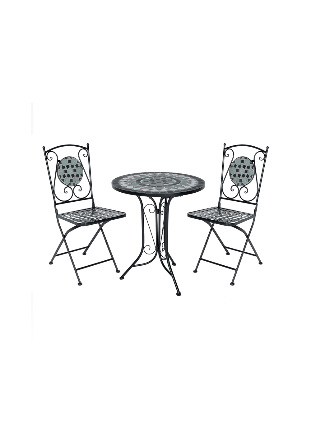 Charles Bentley 3 Piece Wrought Iron Mosaic Bistro Set (2 Seater) - One Size Image 1
