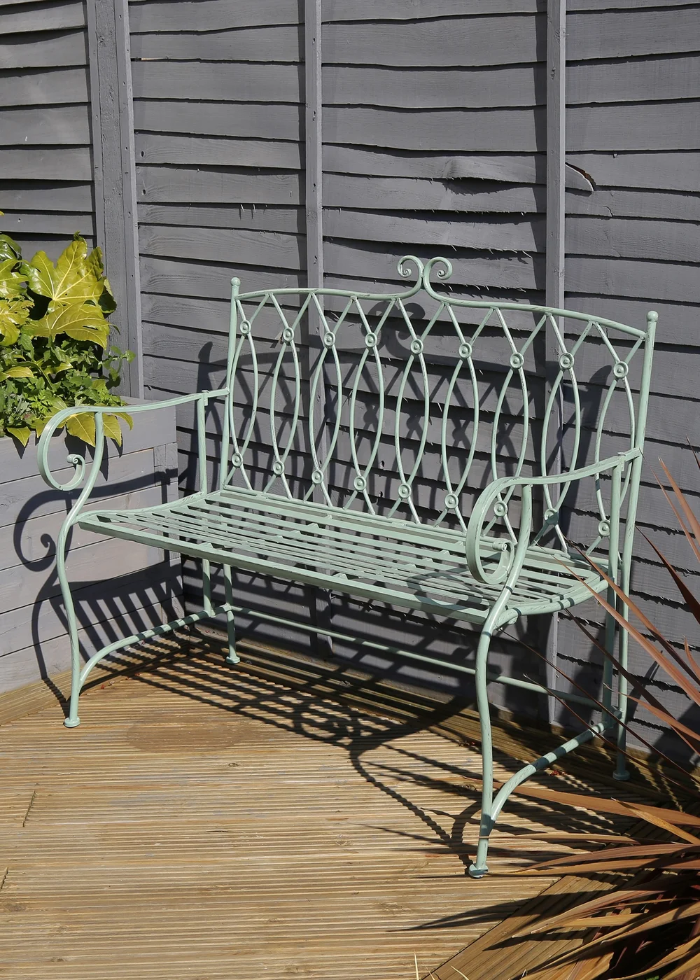 Charles Bentley Decorative Wrought Iron Outdoor Rustic Bench Green - One Size Image 1