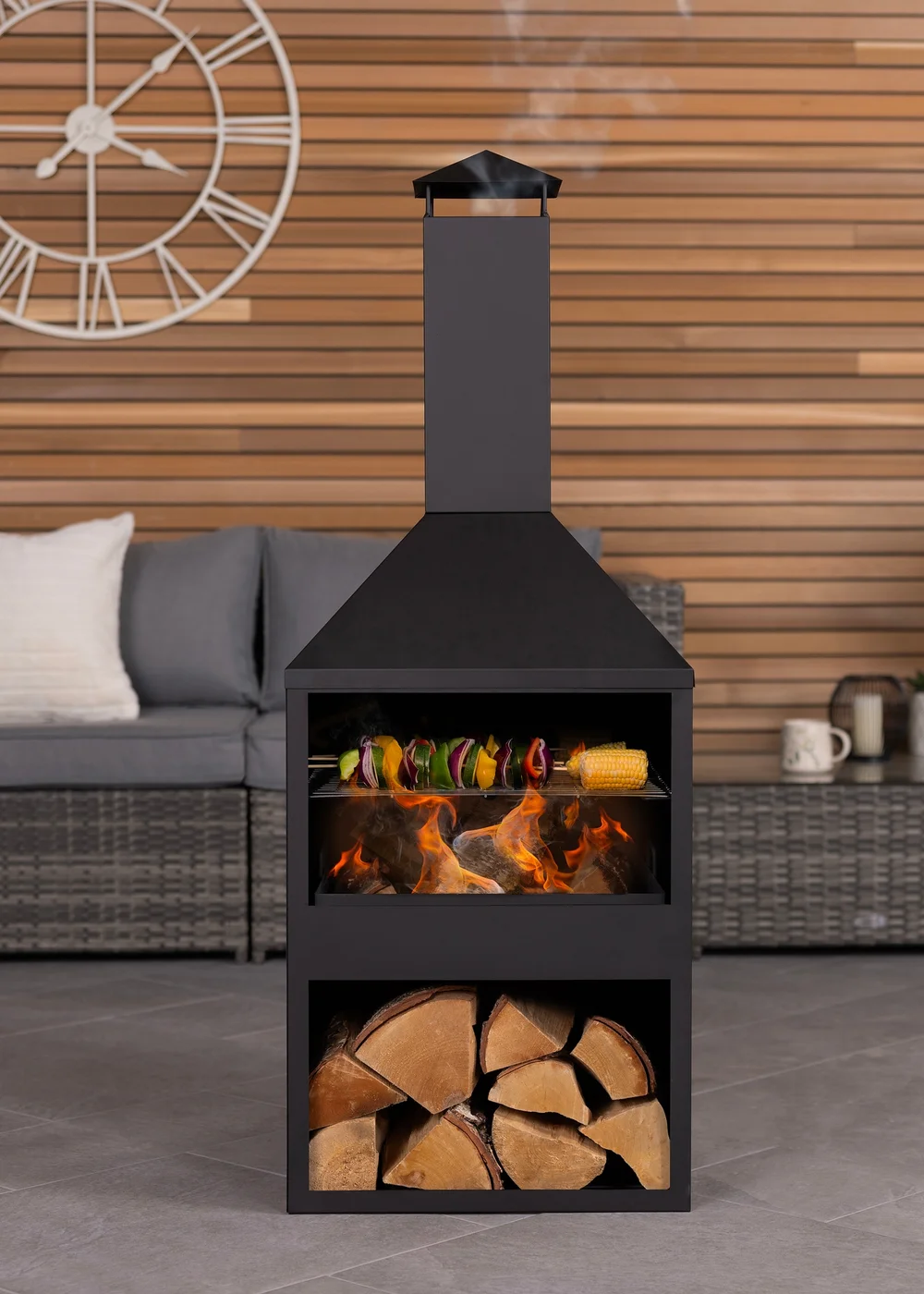 Charles Bentley Black Powder Coated Steel 118cm BBQ & Chimenea (H118cm x W44cm x D44cm) - One Size Image 2