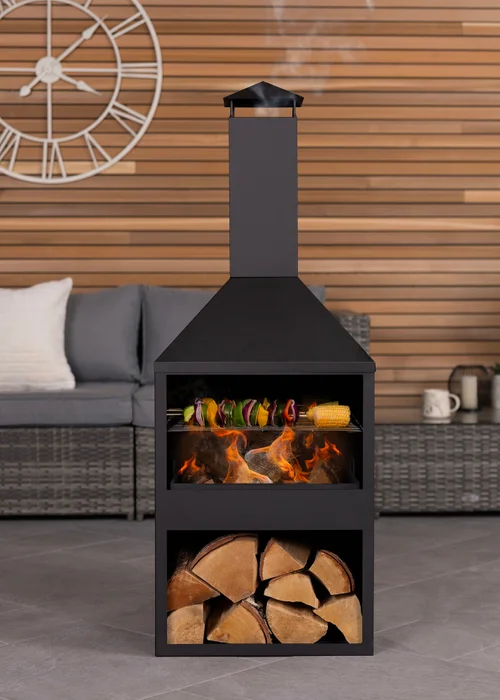 Charles Bentley Black Powder Coated Steel 118cm BBQ & Chimenea (H118cm x W44cm x D44cm) - One Size Image 2