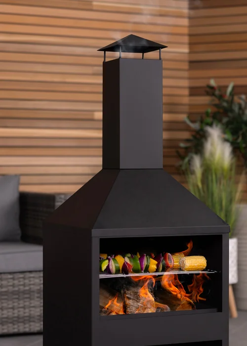 Charles Bentley Black Powder Coated Steel 118cm BBQ & Chimenea (H118cm x W44cm x D44cm) - One Size Image 3