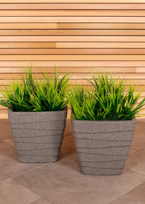 Charles Bentley Pair of Trojan Square Granite Planters Grey Plastic (Dia. 33cm) - One Size Image 1