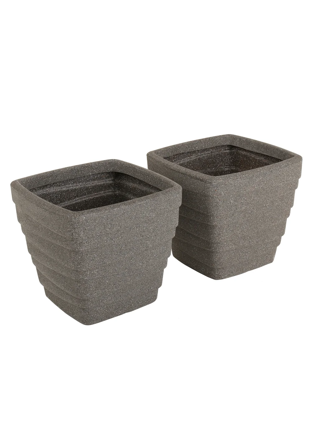 Charles Bentley Pair of Trojan Square Granite Planters Grey Plastic (Dia. 33cm) - One Size Image 2