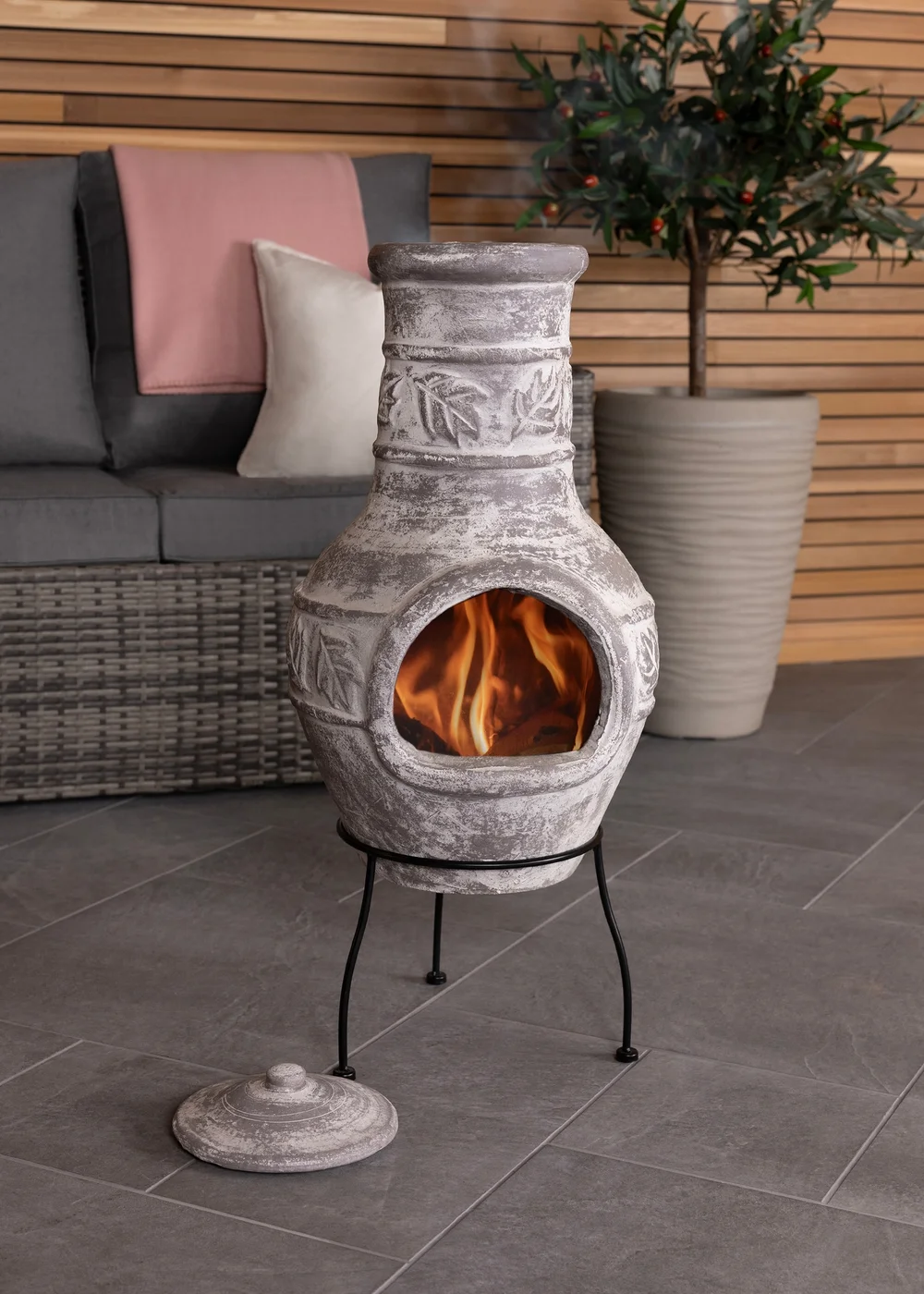 Charles Bentley Outdoor Medium Natural Clay Chiminea Patio Heater Firepit (H85cm x W36cm) - One Size Image 2