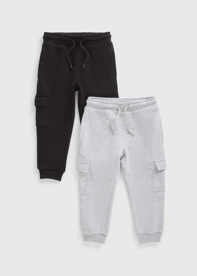 2 Pack Boys Grey & Black Cargo Jogging Bottoms (1-7yrs)