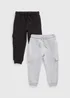 2 Pack Boys Grey & Black Cargo Jogging Bottoms (1-7yrs) - 1 to 1 half years Image 1