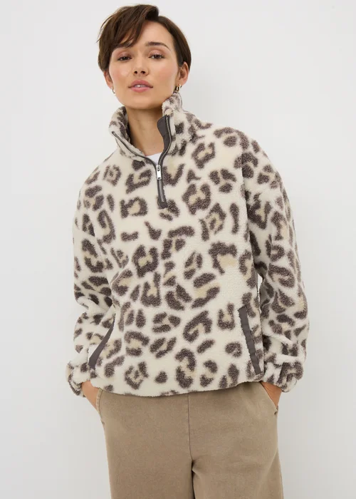 Natural Animal Print Half Zip Fleece - L Image 1