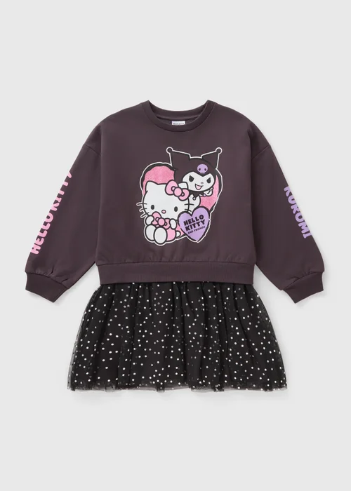 Hello Kitty Girls Charcoal Kuromi Mesh Sweater Dress (5-11yrs) - Age 10 Years Image 1