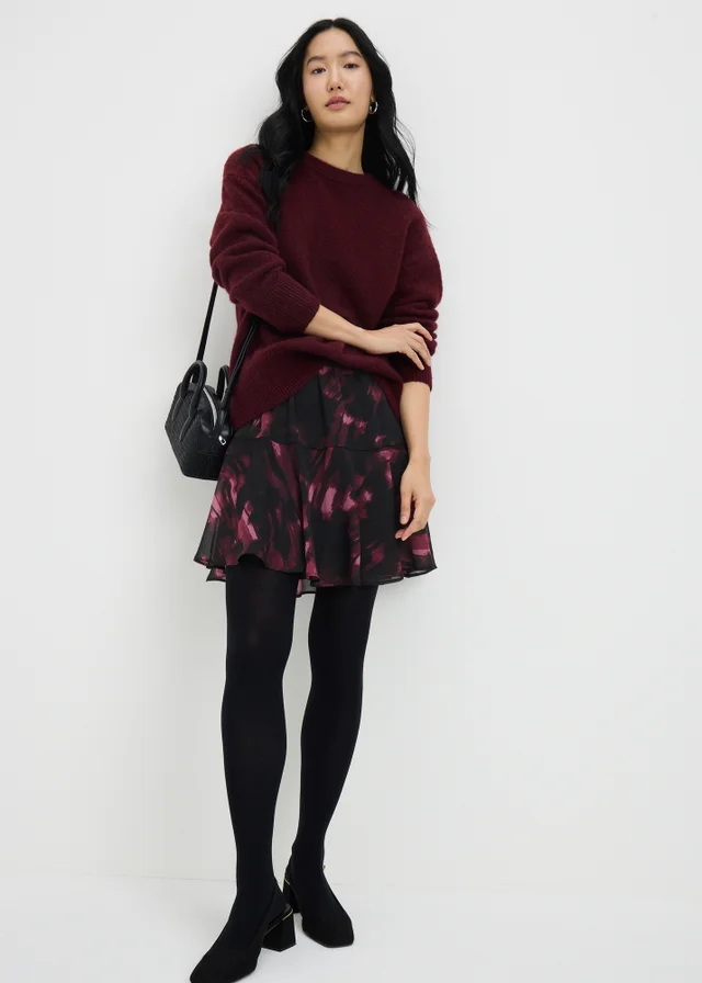 Black Printed Tiered Skirt