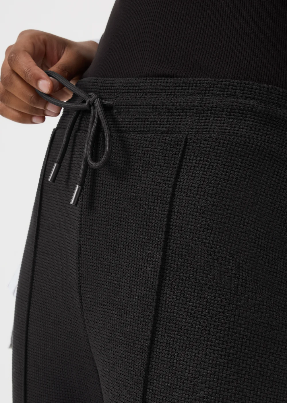 Black Waffle Straight Leg Trousers - Size 28 Image 2