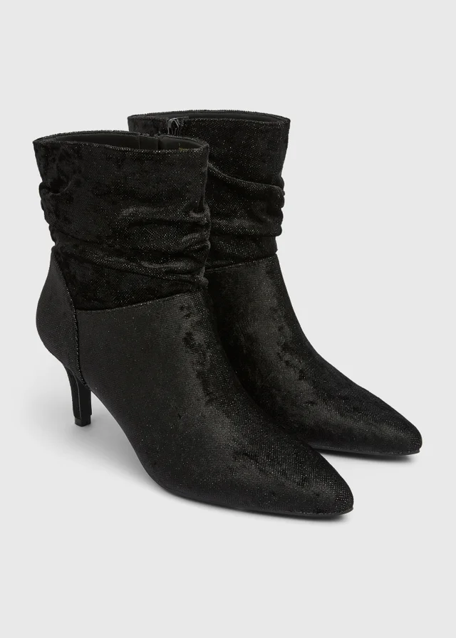 Black Ruched Faux Suede Heeled Boots