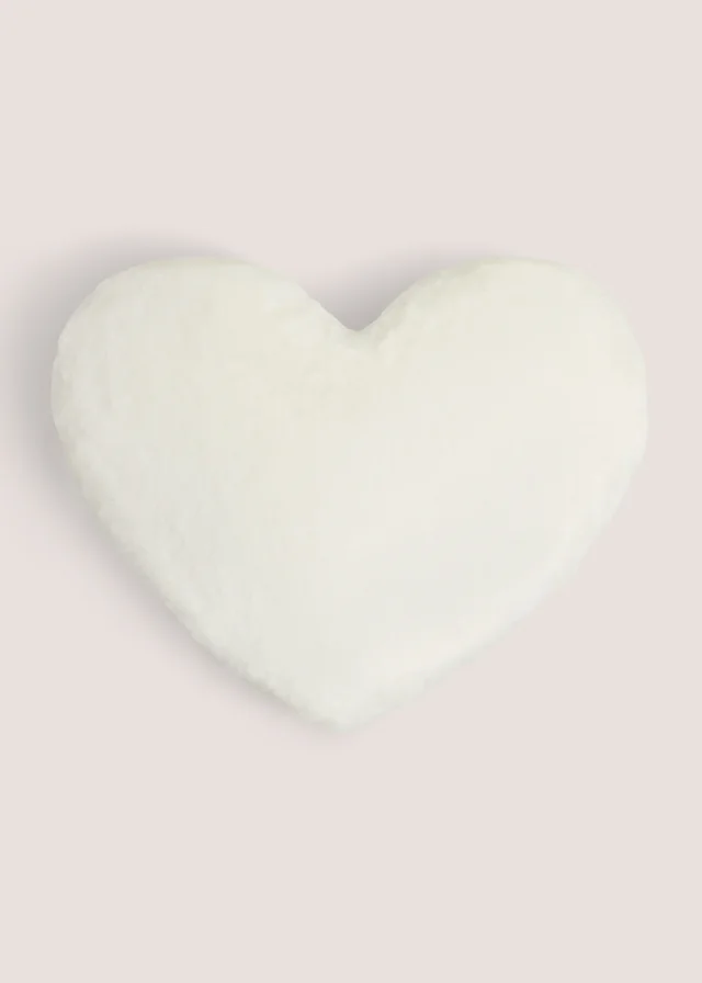 Cream Heart Shaped Faux Fur Cushion