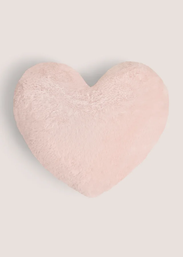 Pink Heart Shaped Faux Fur Cushion