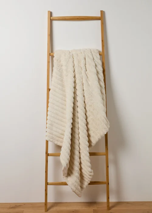 Cream Ribbed Faux Fur Throw Image 1