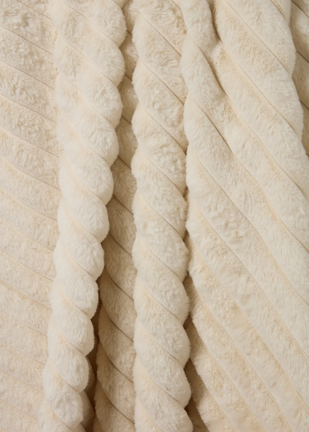 Cream Ribbed Faux Fur Throw Image 2
