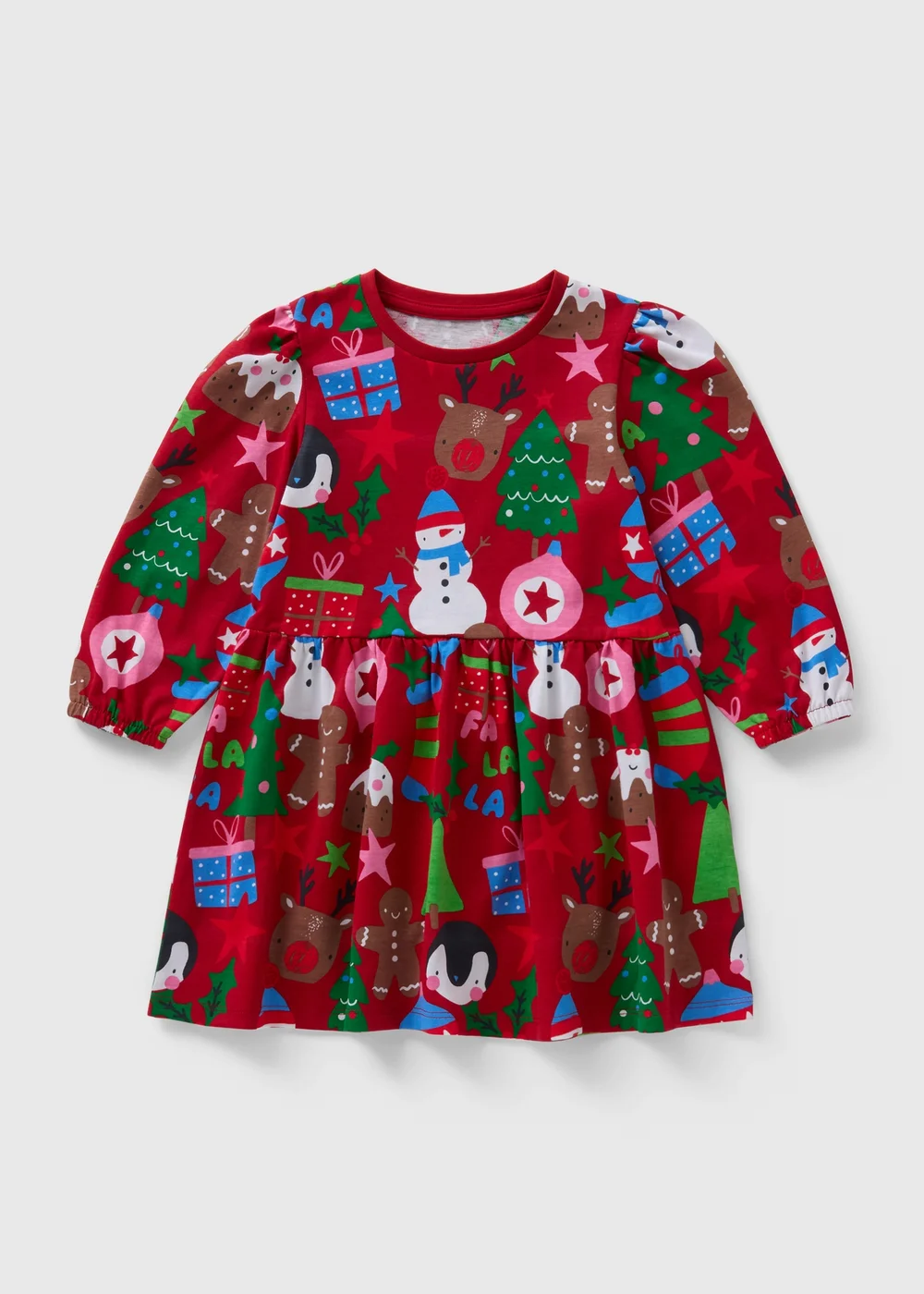 Girls Red Christmas Print Dress (1-7yrs) - Age 3 - 4 Years Image 1