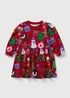 Girls Red Christmas Print Dress (1-7yrs) - Age 3 - 4 Years Image 1