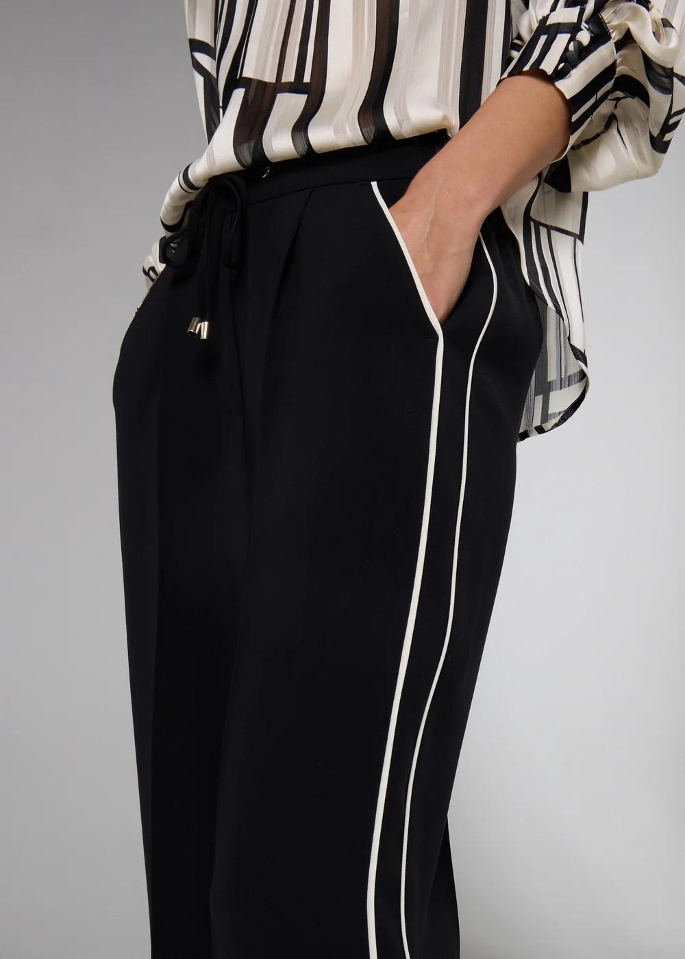 Black Side Stripe Wide Leg Trousers - 28/L31 Image 3