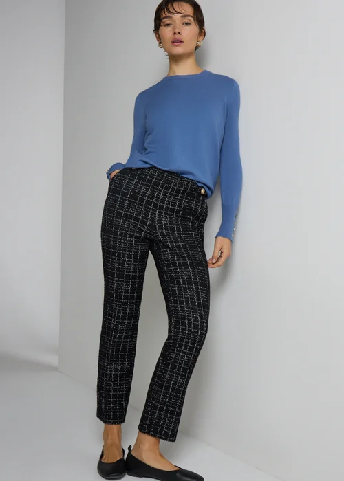 Et Vous Black Mono Check Ponte Boucle Trousers - Size 8 Image 2