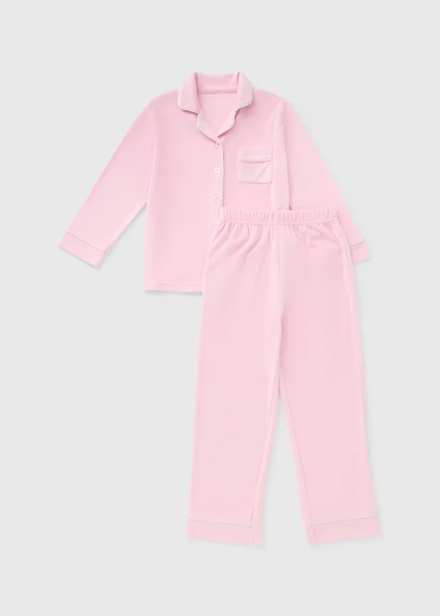 Girls Pink Fleece Diamante Pyjama Set (7-13yrs)