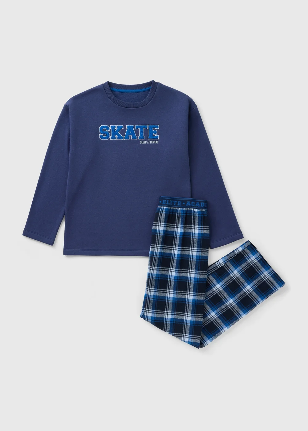 Boys Blue Skate Check Pyjama Set (7-13yrs) - Age 7 Years Image 1