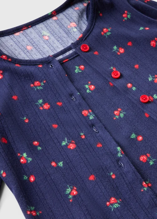 3 Piece Girls Navy Rose Pointelle Pyjama Set (4-13yrs) - Age 4 Years Image 2