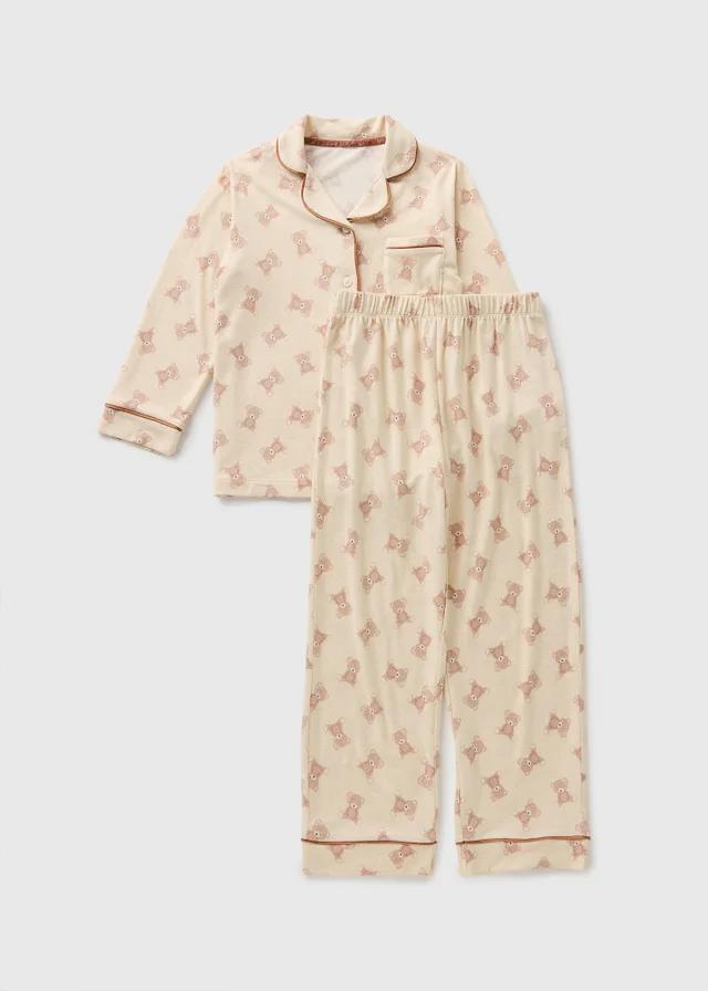 Girls Cream Bear Button Pyjama Set (7-13yrs)