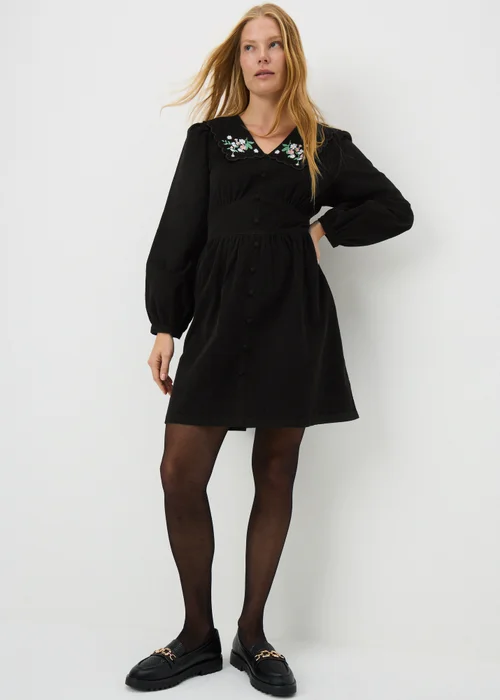 Black Embroidered Cord Collar Mini Dress - 16 Image 1