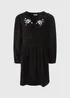 Black Embroidered Cord Collar Mini Dress - 16 Image 4