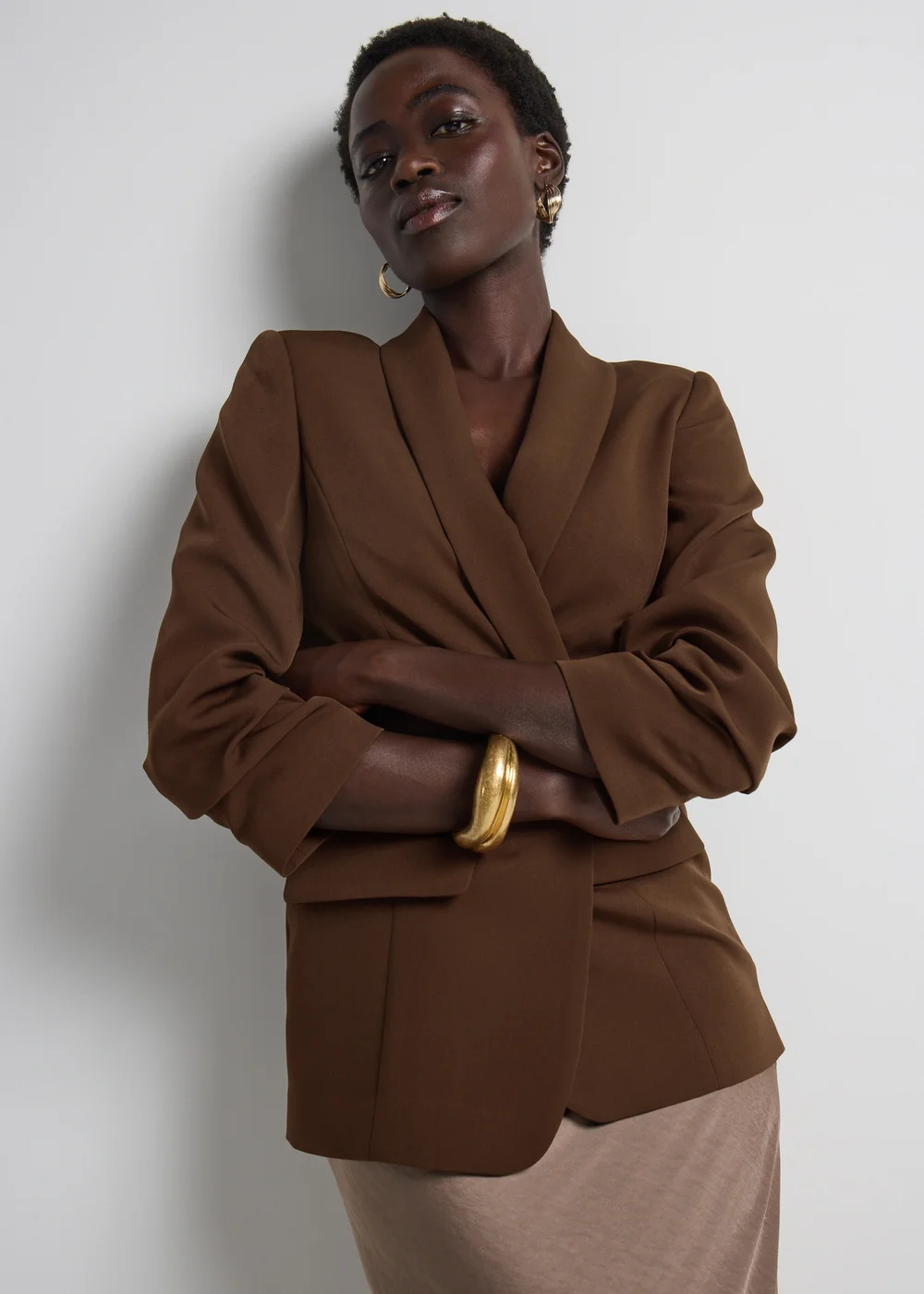 Et Vous Brown Rolled Sleeve Blazer - 8 Image 1
