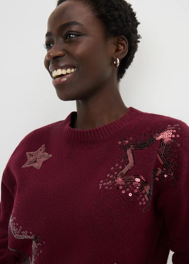 Burgundy Sequin Star Jumper