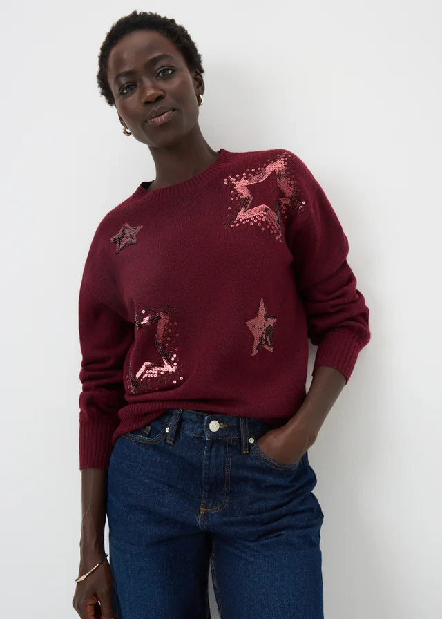 Burgundy Sequin Star Jumper
