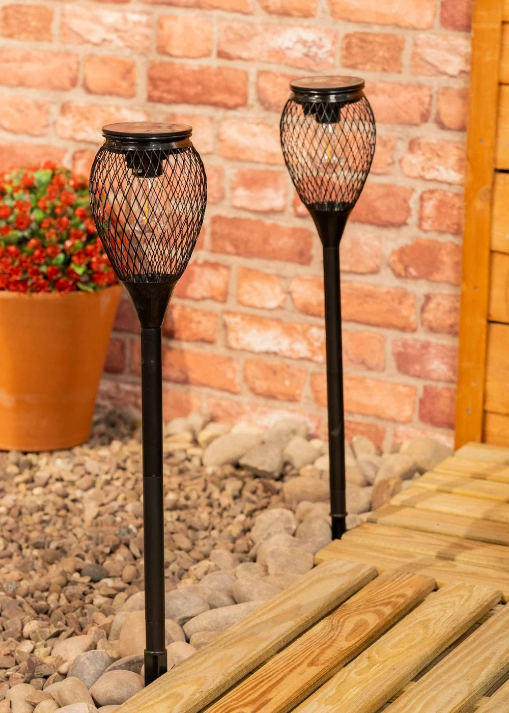 ValueLights Solar 2 Pack Black Cage Spike Lights With Integrated LED's - One Size Image 1