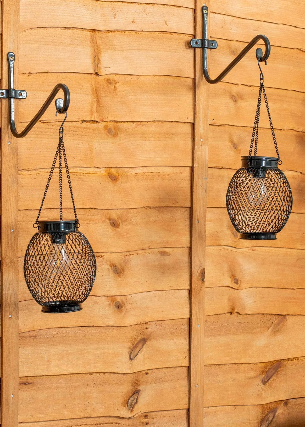 ValueLights Solar 2 Pack Black Mesh Lanterns With Integrated LED's (38.5cm x 13.8cm x 13.8cm) - One Size Image 1