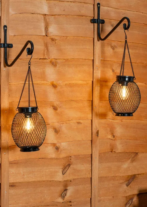 ValueLights Solar 2 Pack Black Mesh Lanterns With Integrated LED's (38.5cm x 13.8cm x 13.8cm) - One Size Image 2