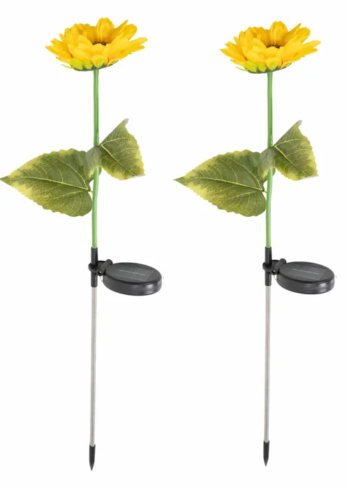 ValueLights Solar 2 Pack Sunflower Spike Lights With Integrated LED's (73cm x 14cm x 14cm) - One Size Image 2