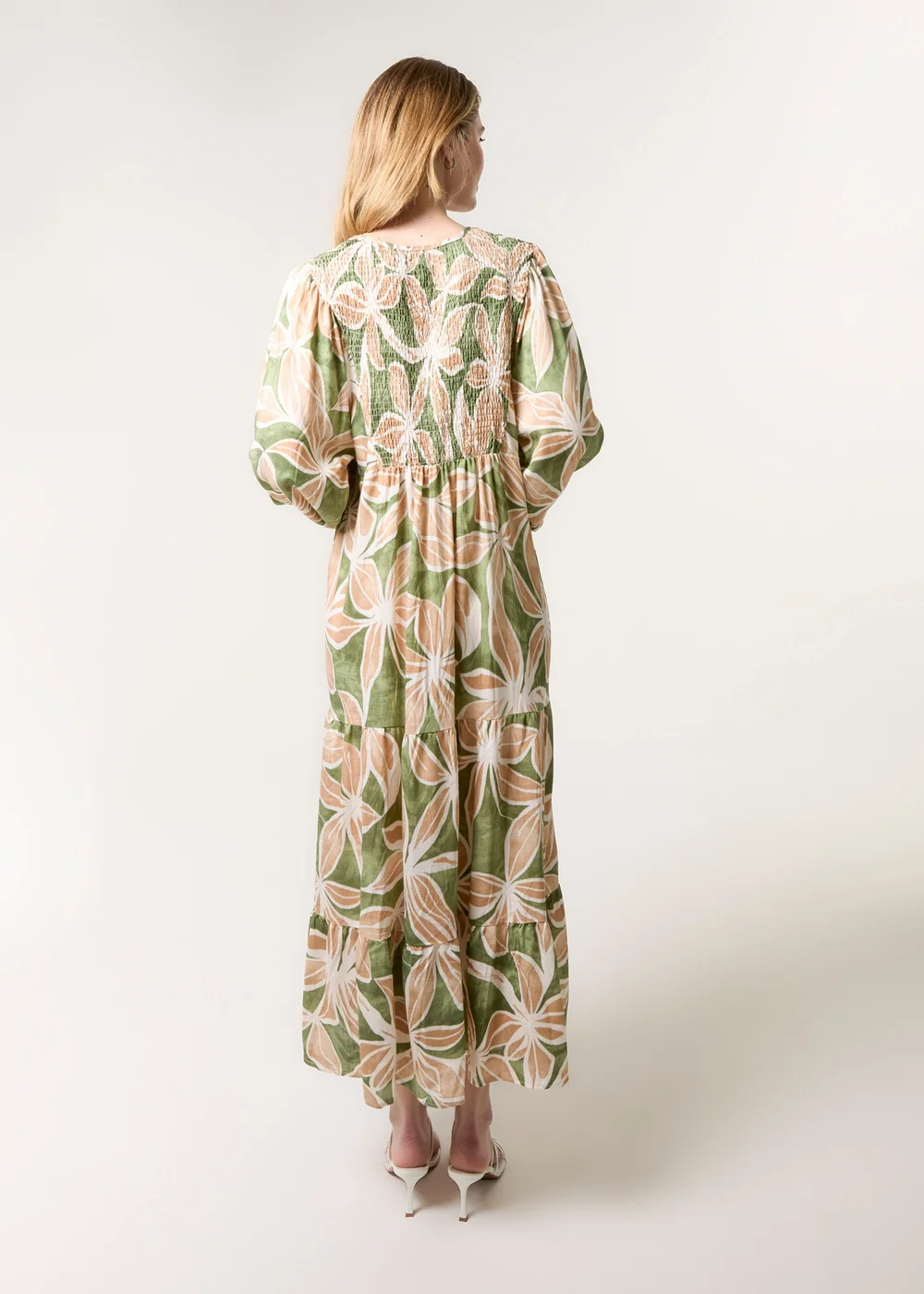 Blue Vanilla Khaki Floral Print Long Dress - One Size Image 2