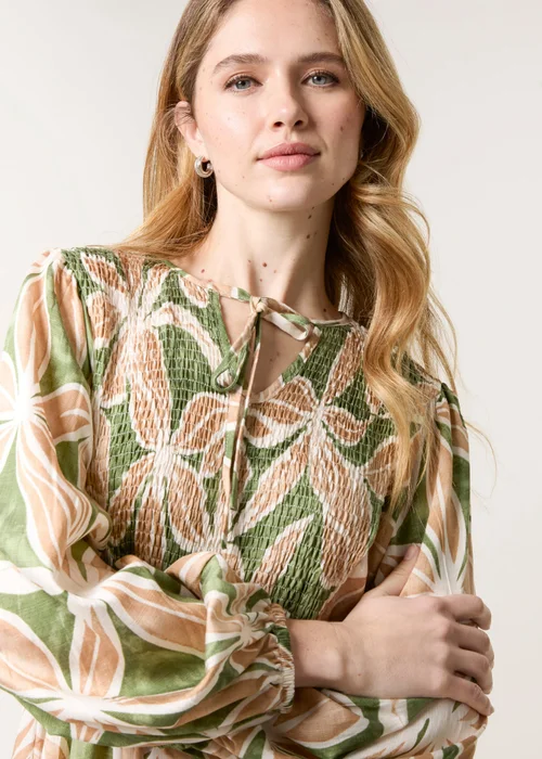 Blue Vanilla Khaki Floral Print Long Dress - One Size Image 3