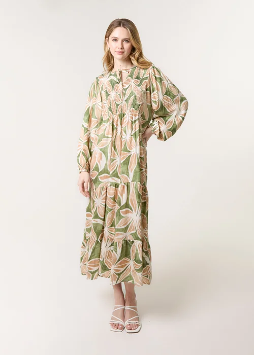 Blue Vanilla Khaki Floral Print Long Dress - One Size Image 1