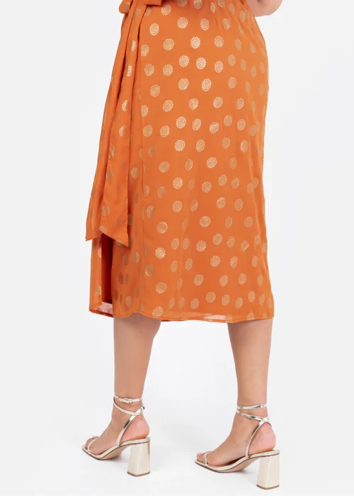 Lovedrobe Metallic Detail Orange Functional Wrap Midi Skirt - Size 12 Image 3