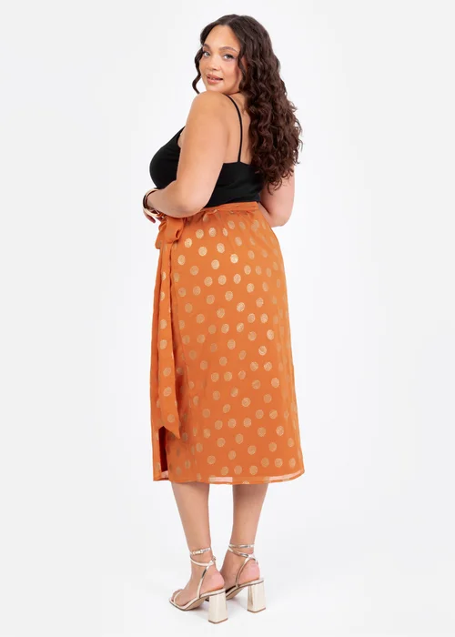 Lovedrobe Metallic Detail Orange Functional Wrap Midi Skirt - Size 12 Image 2