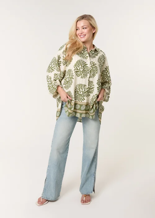 Blue Vanilla Khaki Abstract Oversized Shirt - One Size Image 3